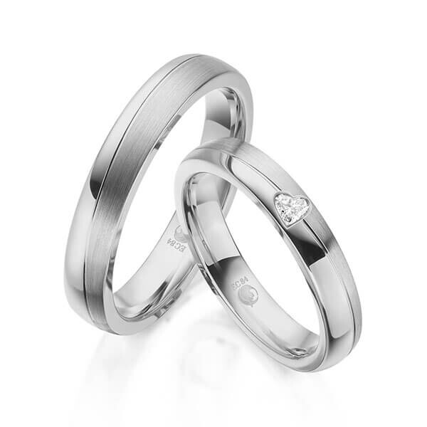 Paar Trauringe / Eheringe Graugold 585/- zus. 0,080 ct, tw, vs - RU-1609-5