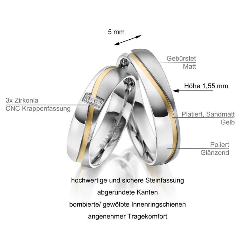 Partnerringe Trauringe Edelstahl GoldMarrya ES-15 Info