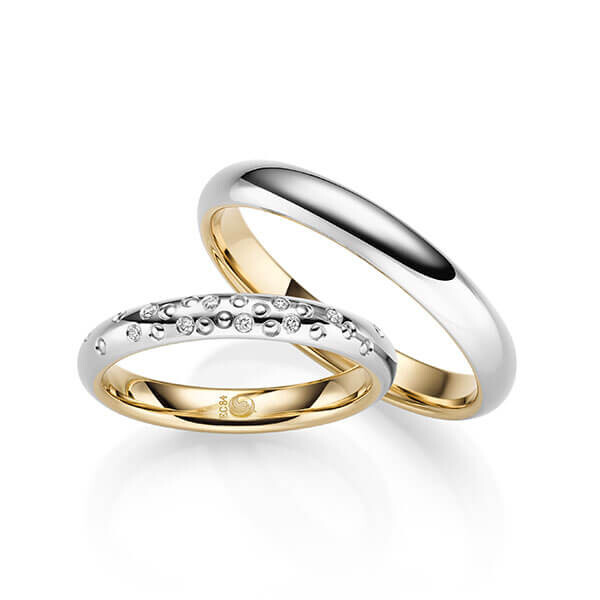 Paar Trauringe / Eheringe außen Platin 600/- , innen Gelbgold 585/- zus. 0,040 ct, tw, si - RU-1711-7