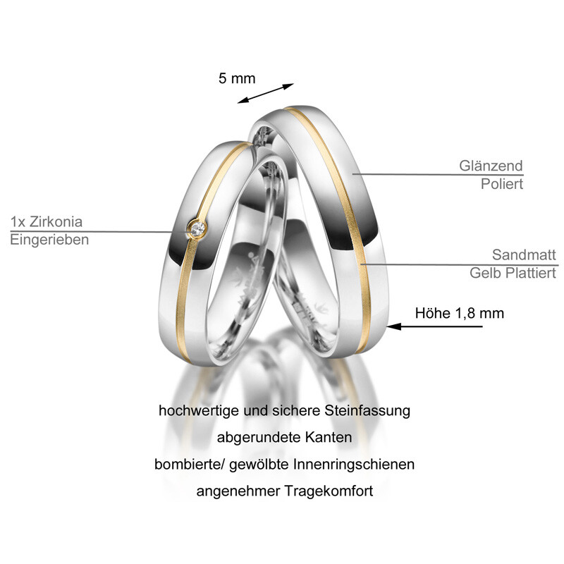 Trauringe Partnerringe Sterlingsilber 925 Zirkonia Marrya SI-25 Info