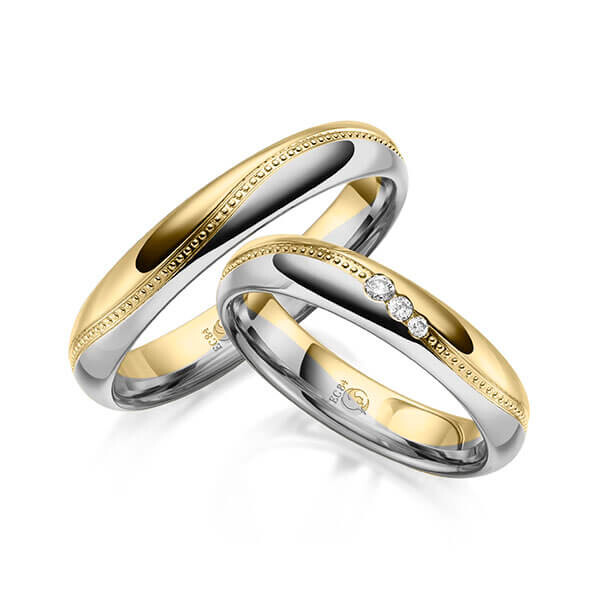 Paar Trauringe / Eheringe Gelbgold 585/- Platin 600/- zus. 0,060 ct, tw, si - RU-1626-11