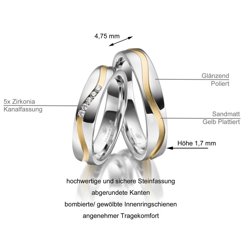 Trauringe Partnerringe Sterlingsilber 925 Zirkonia Marrya SI-27 Info