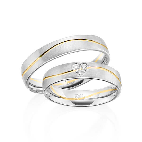 Paar Trauringe / Eheringe Weißgold 333/- Gelbgold 333/- zus. 0,075 ct, tw, si - RU-1603-3