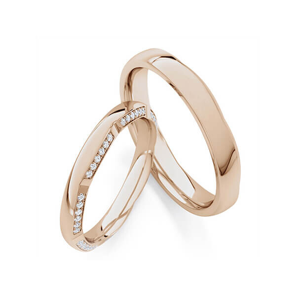 Paar Trauringe / Eheringe Peach-Gold 585/- zus. 0,210 ct, tw, si - RU-1775-6