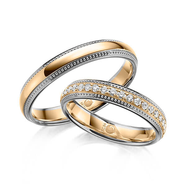 Paar Trauringe / Eheringe Graugold 585/- Roségold 585/- zus. 0,285 ct, tw, si - RU-1622-13
