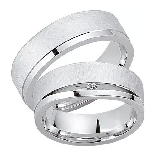Schwarz Trauringe / Partnerringe Silber 925 Zirkonia SW925-038 Sterlingsilber quer feinmatt