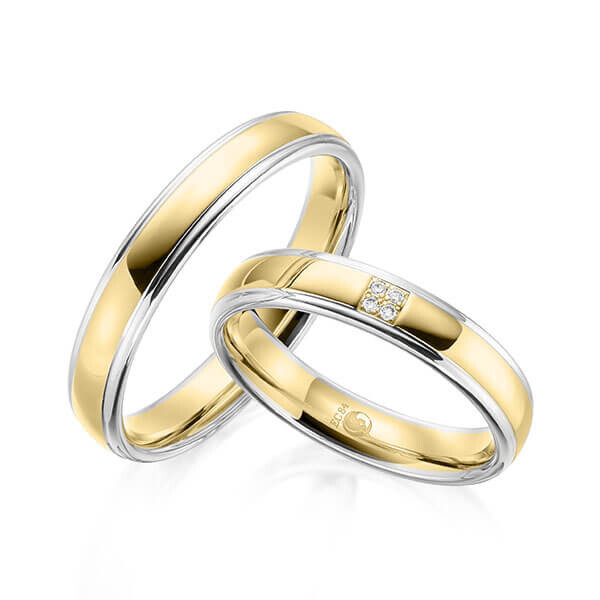 Paar Trauringe / Eheringe Weißgold 333/- Gelbgold 333/- zus. 0,020 ct, tw, si - RU-1600-2