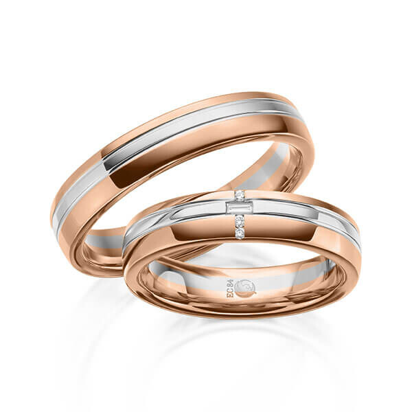 Paar Trauringe / Eheringe Rotgold 585/- Graugold 585/- zus. 0,065 ct, tw, si & tw, vs - RU-1614-11