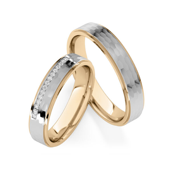 Paar Trauringe / Eheringe Roségold 375/- Weißgold 375/- zus. 0,090 ct, tw, si - RU-1849-9