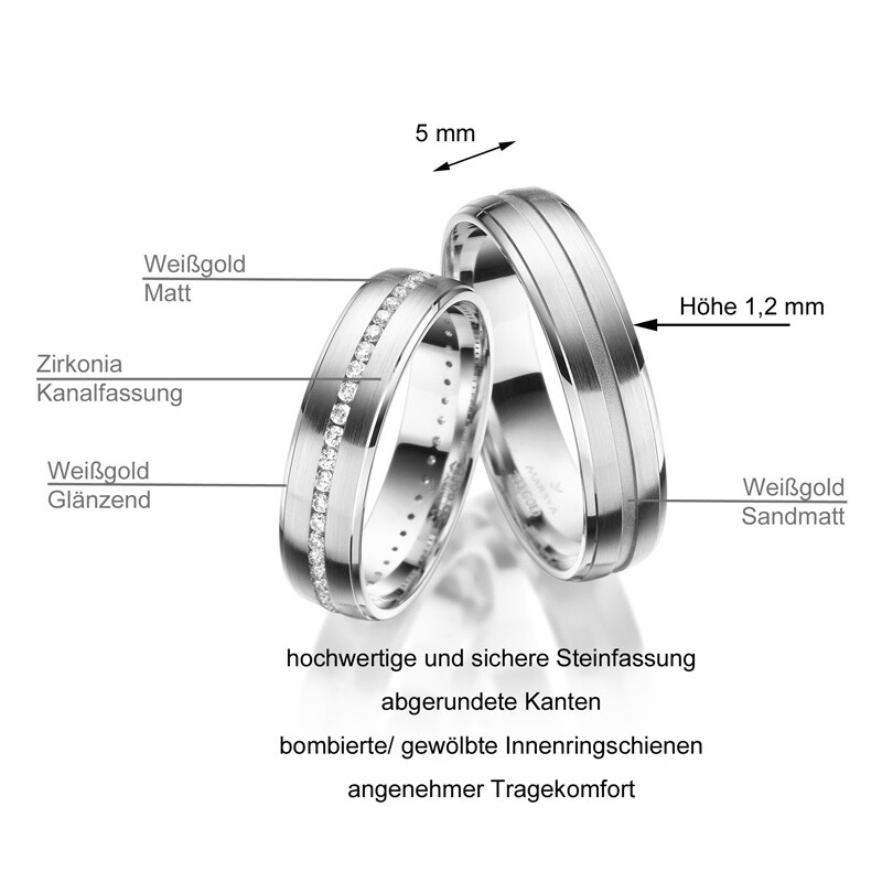Trauringe Partnerringe Weißgold 333 Zirkonia Marrya GO-46 Info