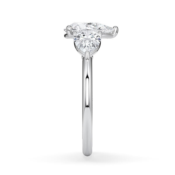 Diamantring Three Stone Lab-Grown Tropfen Pear Platin Rubin RU-1876