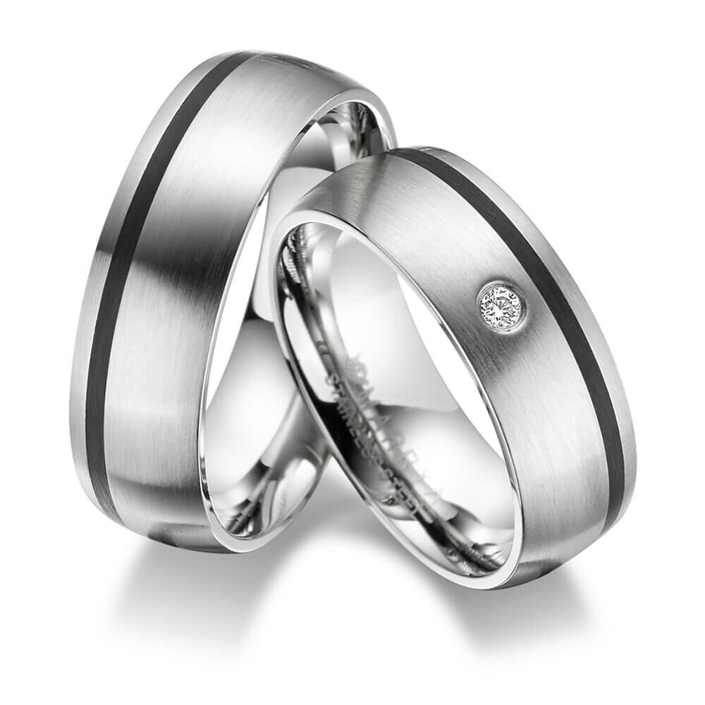 Trauringe Partnerringe Edelstahl schwarz Zirkonia Marrya ES-05