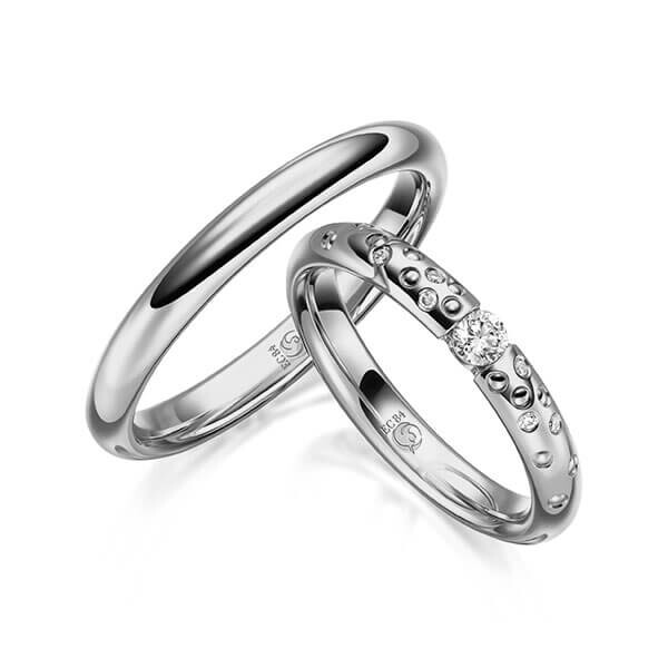 Paar Trauringe / Eheringe Graugold 585/- zus. 0,130 ct, tw, si - RU-1631-5