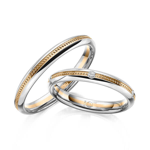 Paar Trauringe / Eheringe Palladium 950/- Roségold 585/- zus. 0,100 ct, tw, si - RU-1620-12