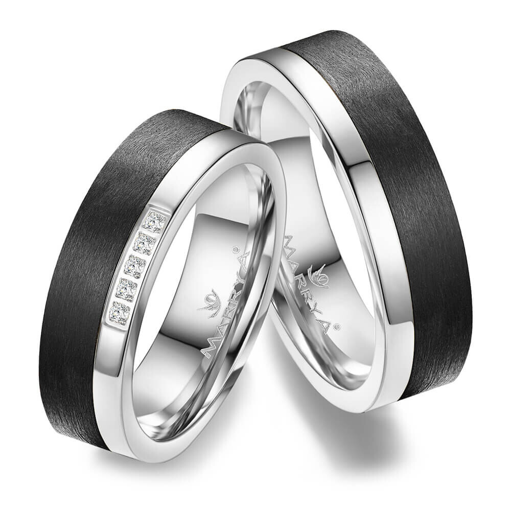 Trauringe Partnerringe Weißgold Carbon Marrya CA-15