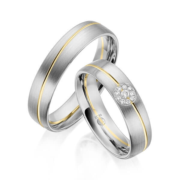 Paar Trauringe / Eheringe Graugold dunkel 375/- Gelbgold 375/- zus. 0,070 ct, tw, si - RU-1604-15