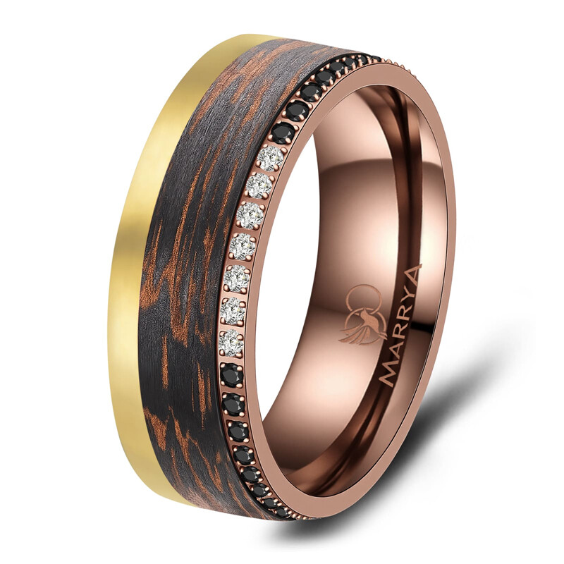 Breiter Damenring Carbon Bronce Gold Marrya CB-07