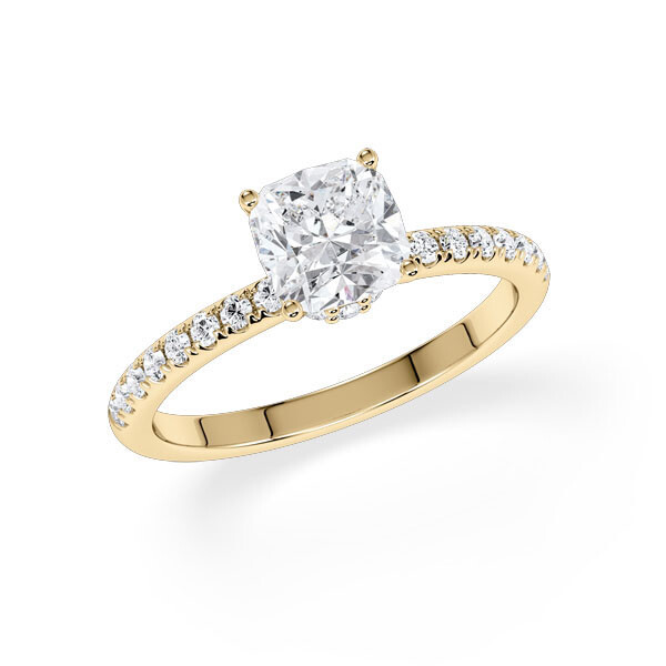 Verlobungsring Veiled Halo Lab-Grown Cushion Gelbgold Rubin RU-1889