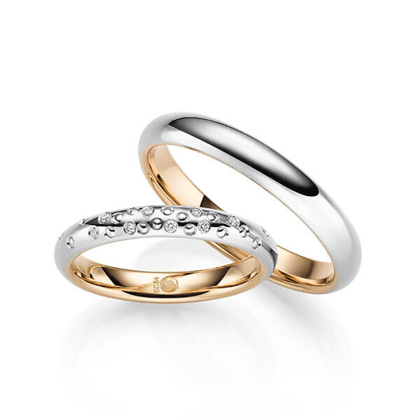 Paar Trauringe / Eheringe außen Graugold 585/- , innen Roségold 585/- zus. 0,040 ct, tw, si - RU-1711-8