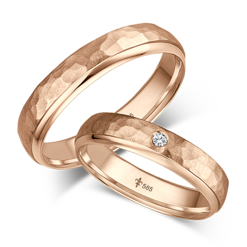 Giloy Trauringe Daphne Rotgold gehämmert TR-0-00075 & TR-1-00075