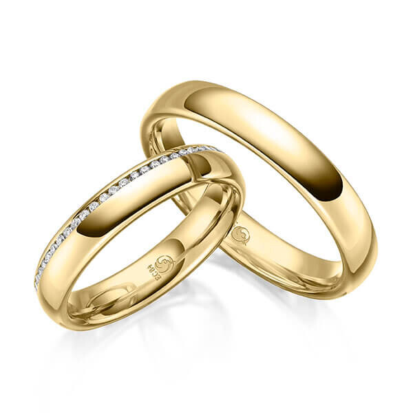 Paar Trauringe / Eheringe Innen Gelbgold 333/- , außen Gelbgold 333/- zus. 0,145 ct, tw, si - RU-1640-2