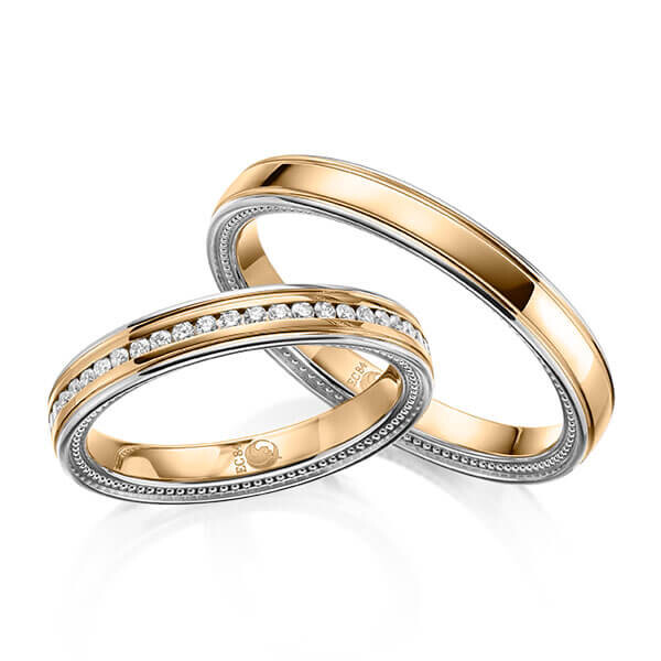 Paar Trauringe / Eheringe Weißgold 375/- Roségold 375/- zus. 0,192 ct, tw, si - RU-1621-16