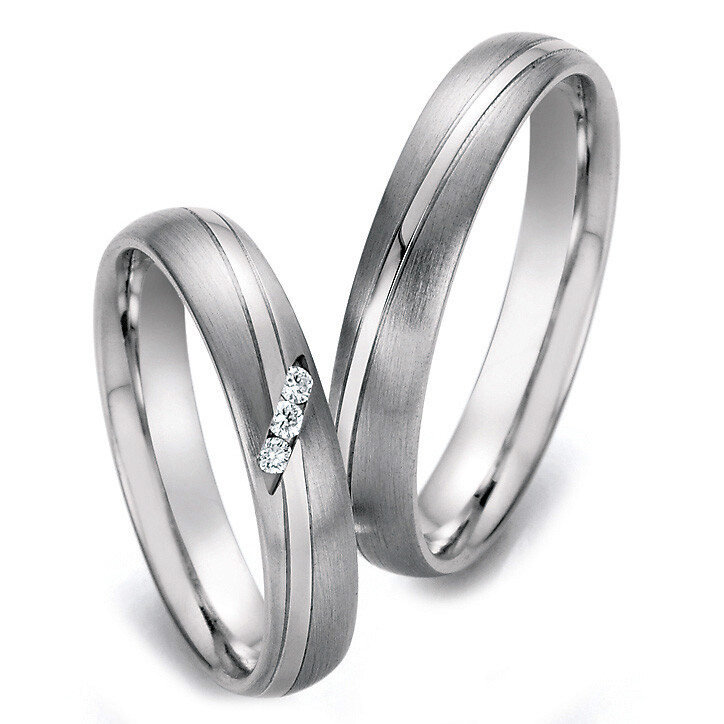 Edelstahl Eheringe Saturnfugen Brillant 0.039 ct. Ruesch 88/22030 & 88/22040