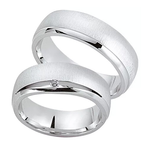 Schwarz Trauringe / Partnerringe Silber 925 Zirkonia SW925-044 Sterlingsilber quer feinmatt