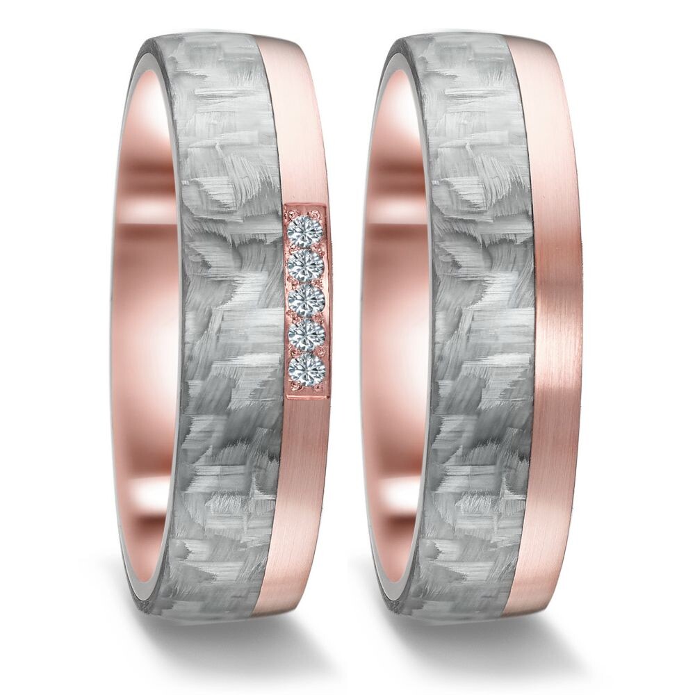TitanFactory Trauringe aus Carbon in grau & Rotgold 585 - 52615