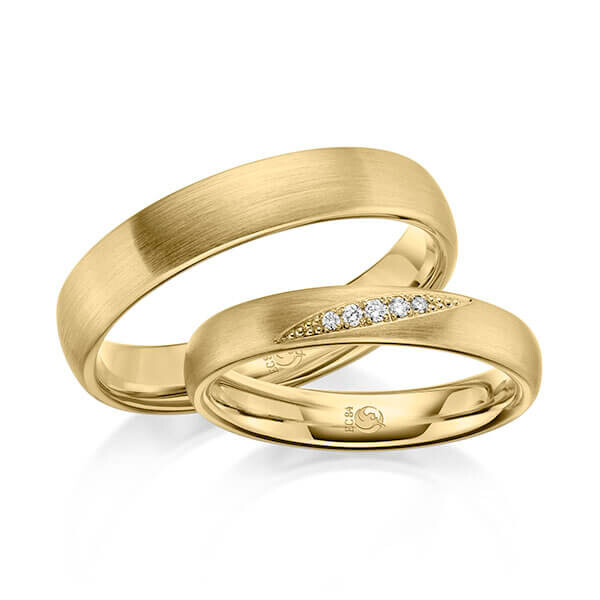 Paar Trauringe / Eheringe Innen Gelbgold 333/- , außen Gelbgold 333/- zus. 0,036 ct, tw, si - RU-1642-2