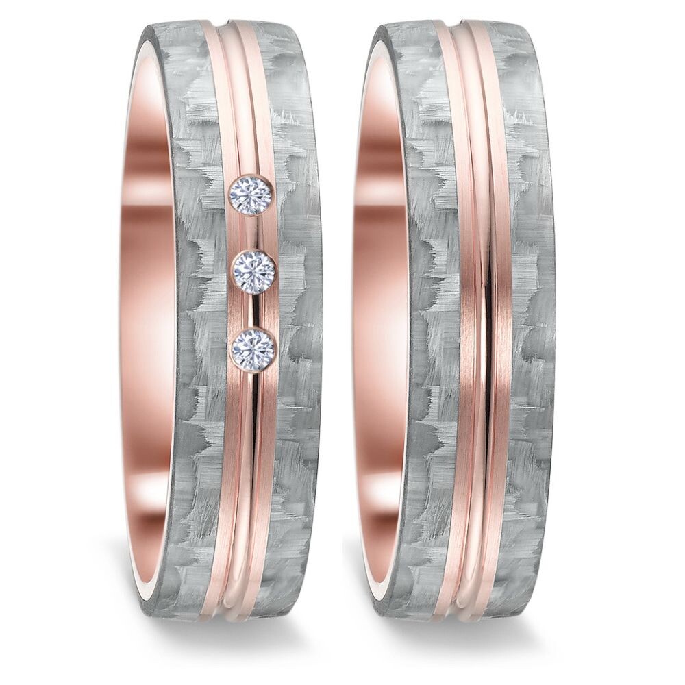 TitanFactory Trauringe aus Carbon in grau & Rotgold 585 - 52616