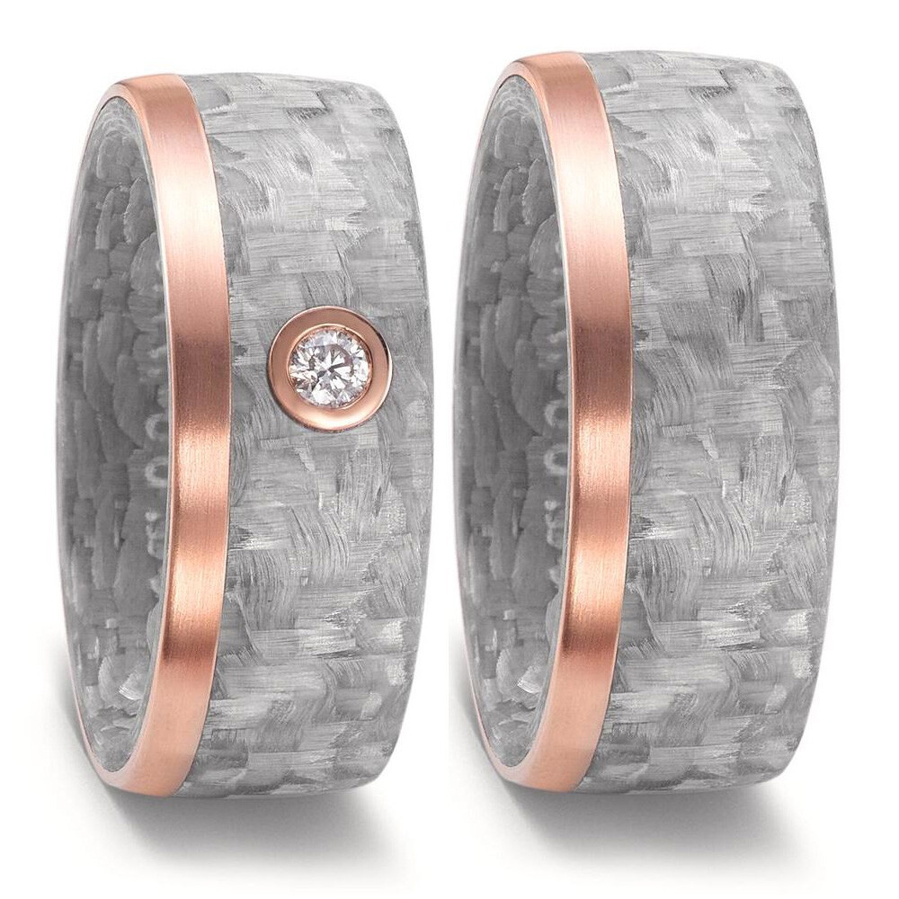 Trauringe Carbon grau Rotgold 750 Brillant TitanFactory 52633