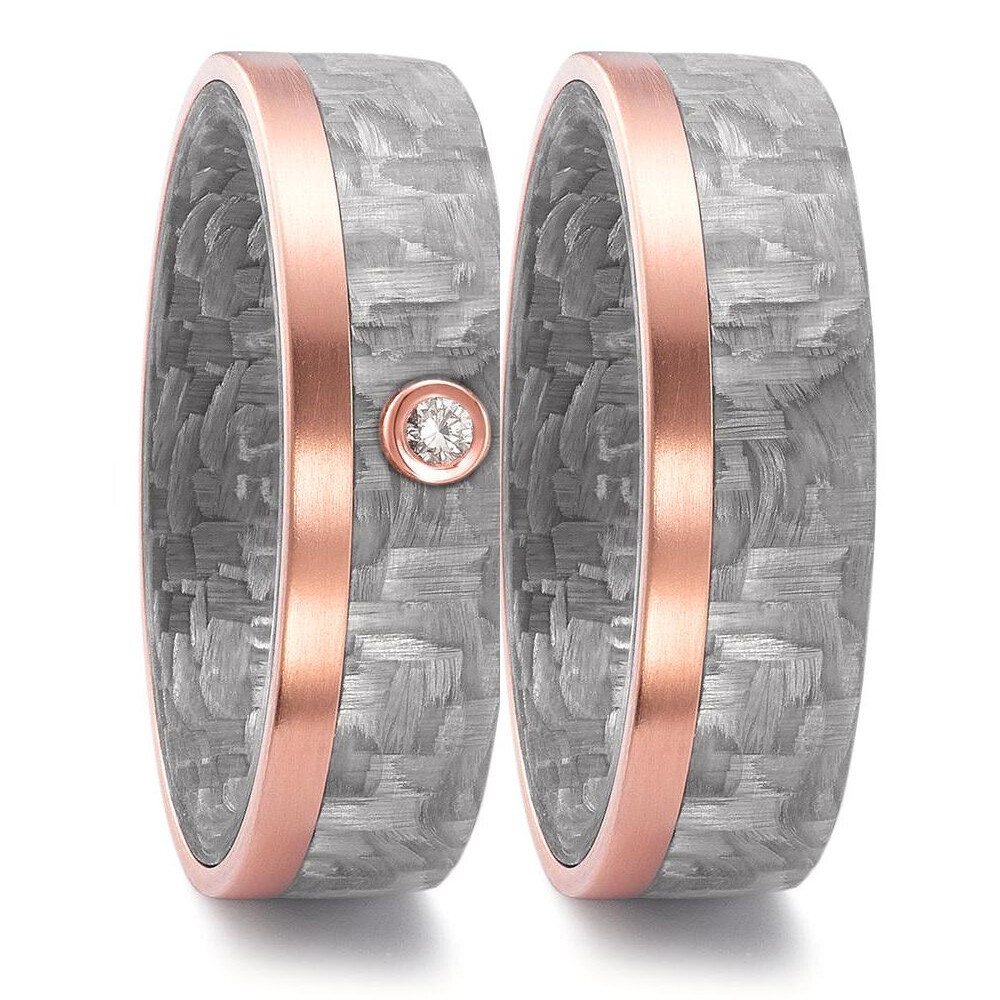 Trauringe Carbon grau Rotgold 750 Brillant TitanFactory 52632