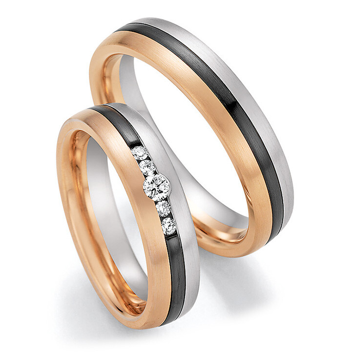 Collection Ruesch Trauringe Bicolor 14/10050 & 14/10060 Weißgold Zirconium Rotgold