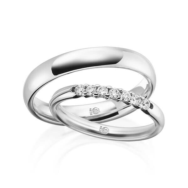 Schmale Trauringe Memoire Palladium Brillant Rubin RU-1547