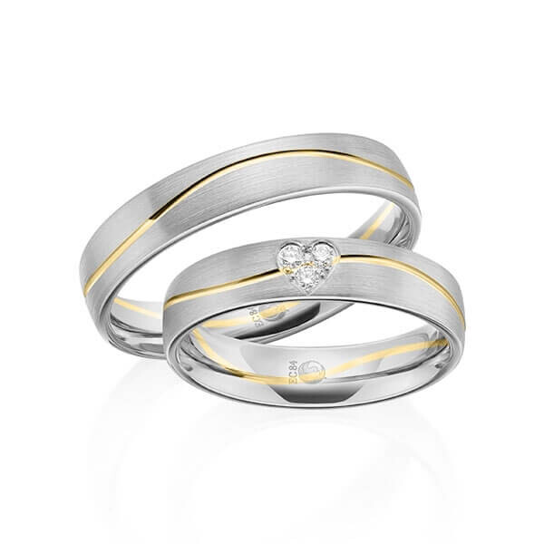 Paar Trauringe / Eheringe Palladium 585/- Gelbgold 585/- zus. 0,075 ct, tw, si - RU-1603-15