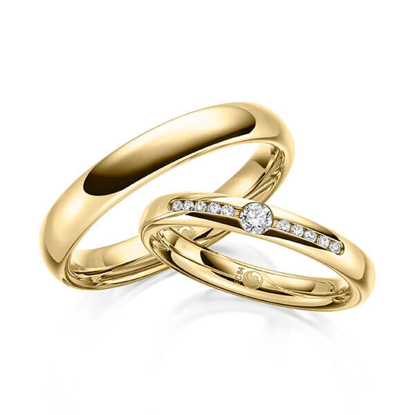 Paar Trauringe / Eheringe Innen Gelbgold 333/- , außen Gelbgold 333/- zus. 0,160 ct, tw, si - RU-1645-2