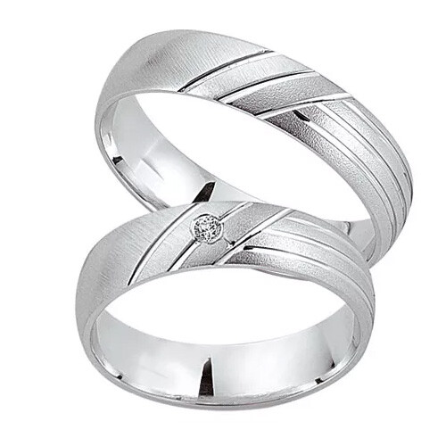 Schwarz Trauringe / Partnerringe Silber 925 Zirkonia SW925-116 Sterlingsilber schräg / feinmatt / sandmatt