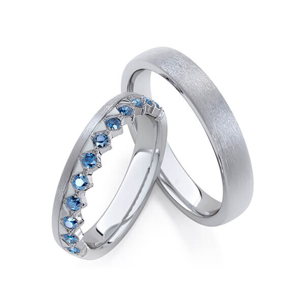 Paar Trauringe / Eheringe Graugold 375/- zus. 0,360 ct, Oceanblue - RU-1771-11