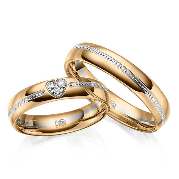 Paar Trauringe / Eheringe Roségold 375/- Weißgold 375/- zus. 0,075 ct, tw, si - RU-1646-9