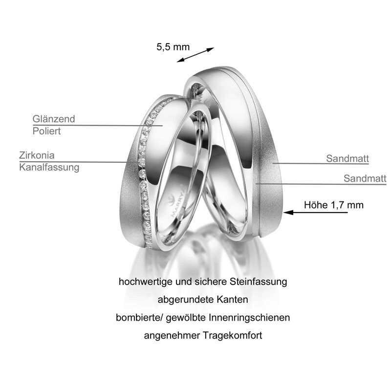 Trauringe Partnerringe Sterlingsilber 925 Zirkonia Marrya SI-29 Info