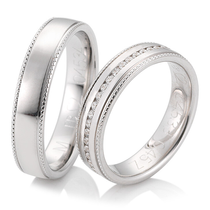 Trauringe Weißgold Joy Breuning 48/04533 & 48/04534 Perlfuge Millgriff
