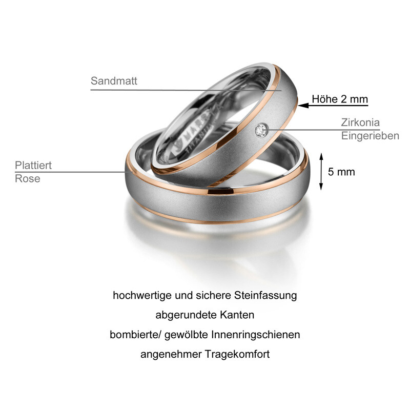 Trauringe Partnerringe Titan Rosé Zirkonia Marrya TI-12 Info