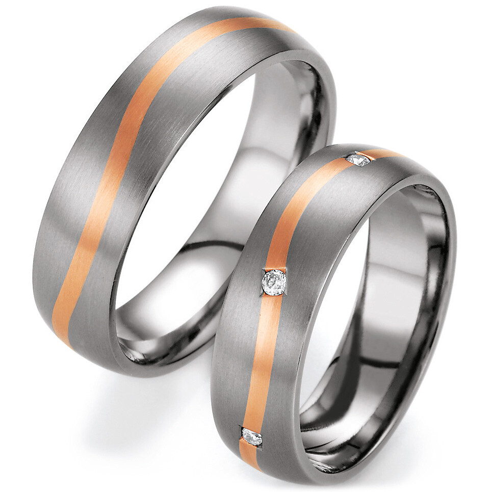 Ruesch Trauringe 78/80090-060 & 78/80100-060 aus Rotgold 585 & Titan