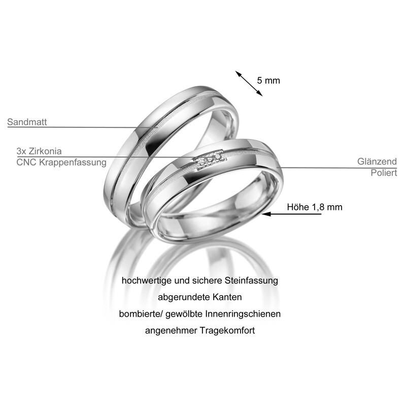 Trauringe Partnerringe Sterlingsilber 925 Zirkonia Marrya SI-17 Info