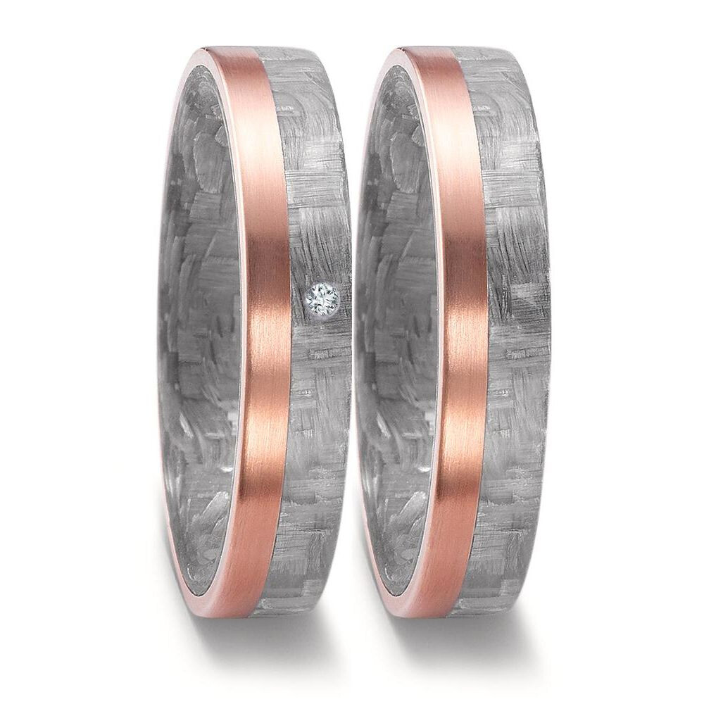 Trauringe Carbon grau Rotgold 750 Brillant TitanFactory 52611