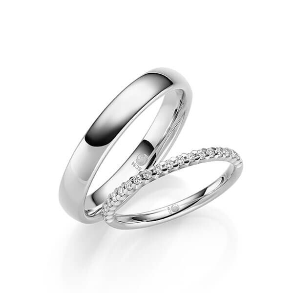 Paar Trauringe / Eheringe Weißgold 333/- zus. 0,200 ct, tw, si - RU-1709-2