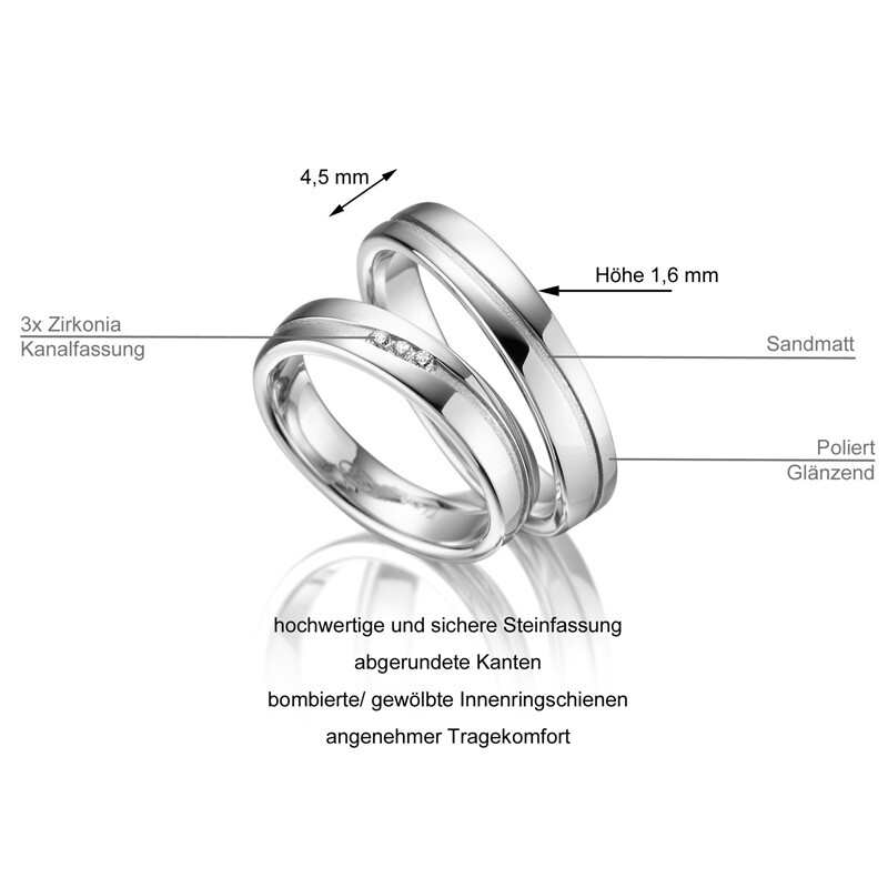 Trauringe Partnerringe Sterlingsilber 925 Zirkonia Marrya SI-13 Info