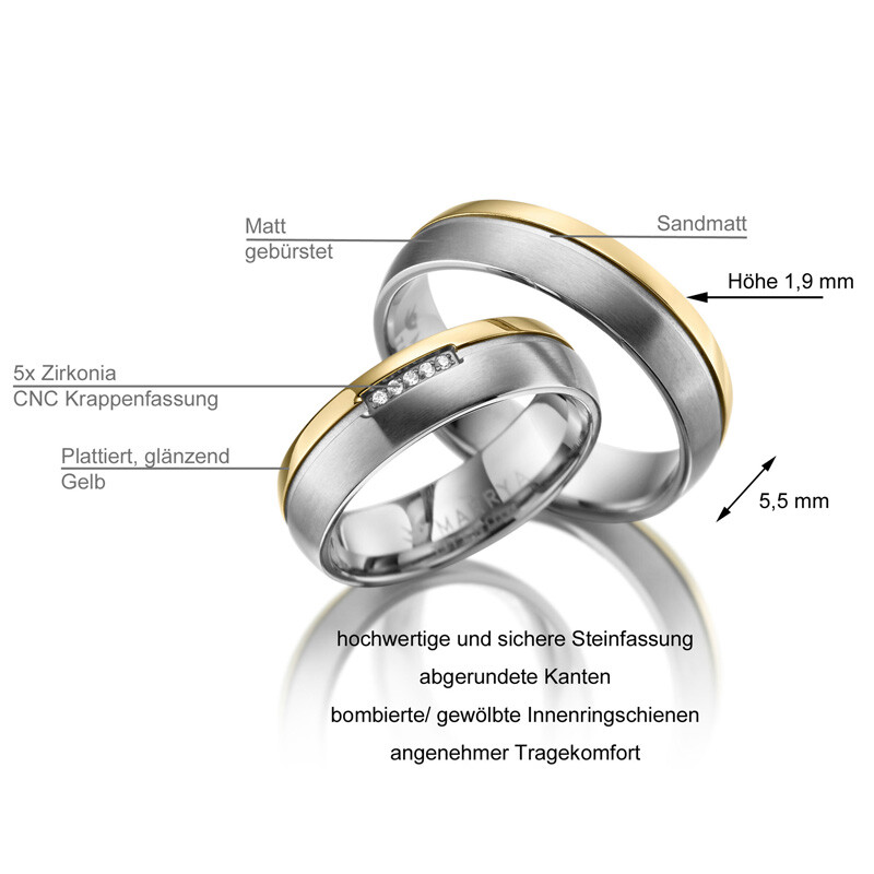 Trauringe Partnerringe Titan Gelbgoldplattierung Marrya TI-15 Info