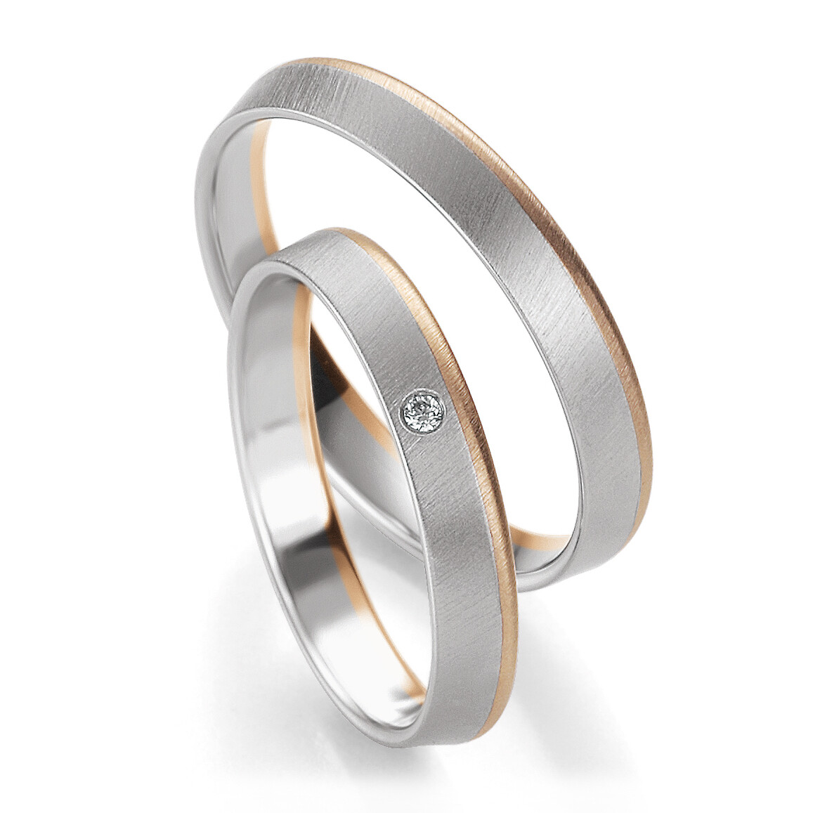 Trauringe Weißgold Roségold Basic Light Breuning 48/05659 & 48/05660